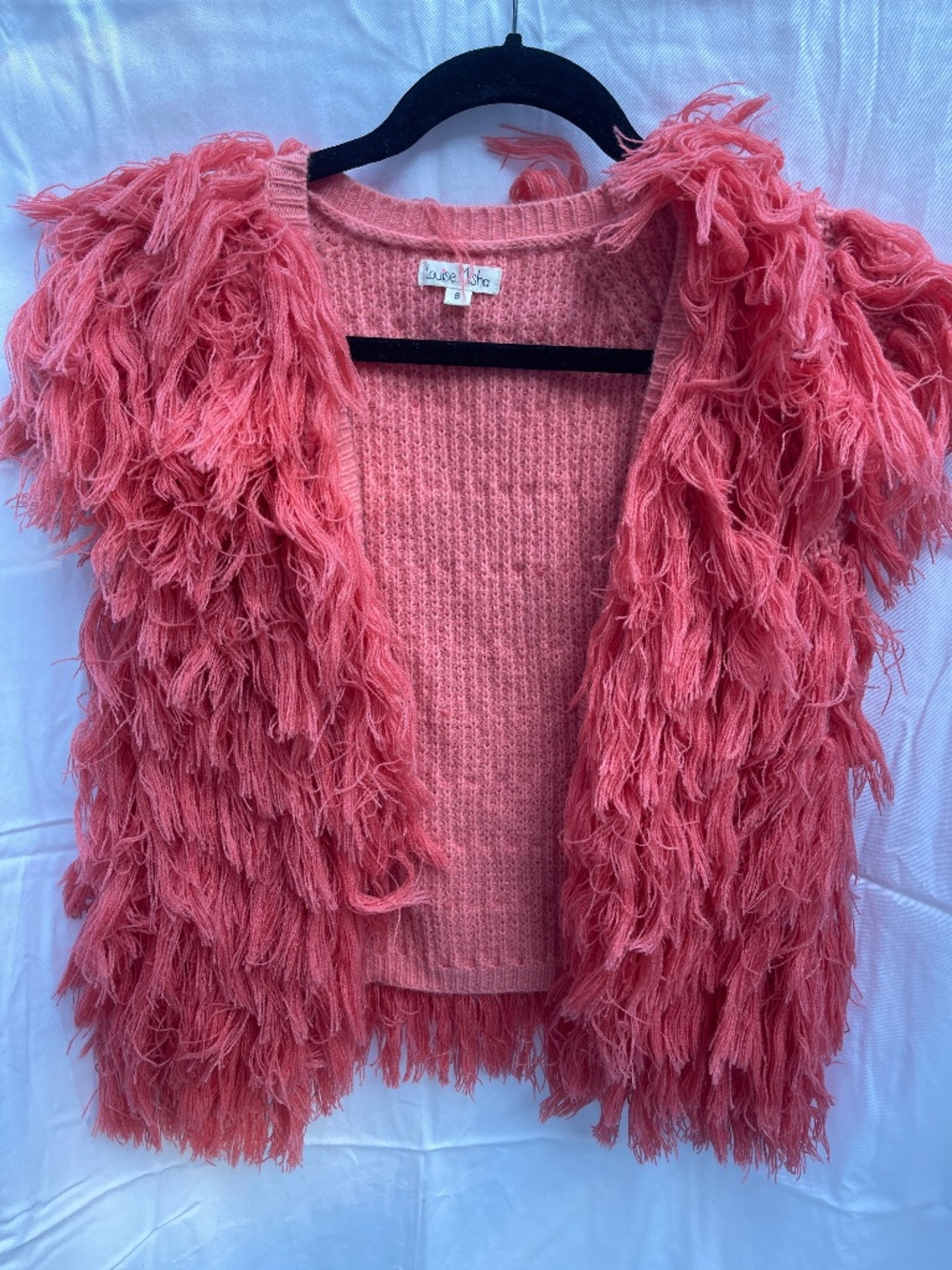 Louise Osha Coral Pink Fringe Shag Knit Sweater Vest Size 8
